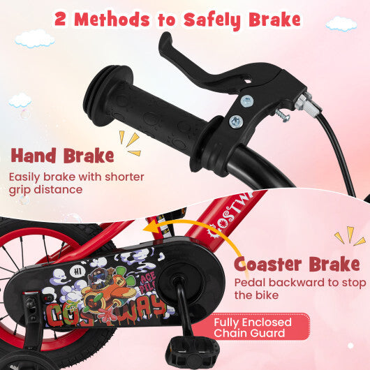 Costway 12 Inch Kids Bike Adjustable with Storage Basket and Double Brake for 3-4 Years Old-12 inches W2B