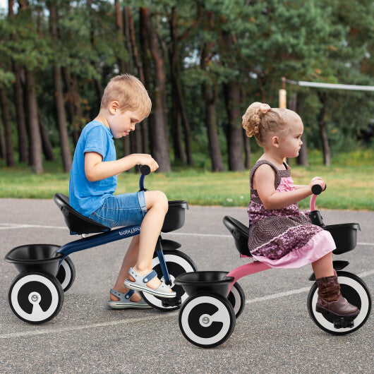 Costway Toddler Tricycle with Adjustable Seat and Storage Baskets for 1.5-5 Years Old-Pink W2B