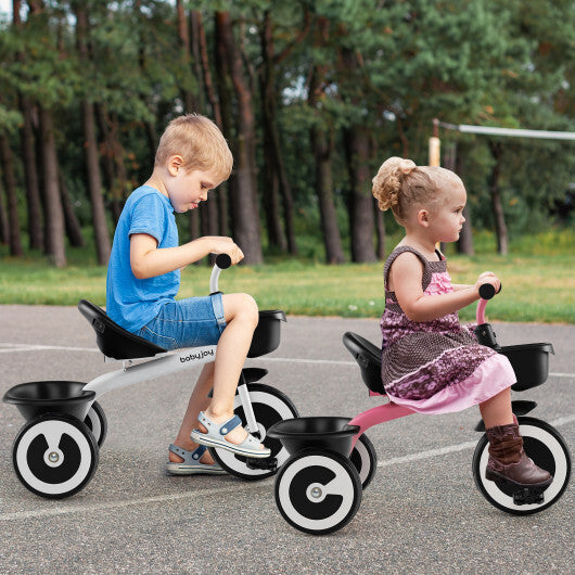 Costway Toddler Tricycle with Adjustable Seat and Storage Baskets for 1.5-5 Years Old-White W2B