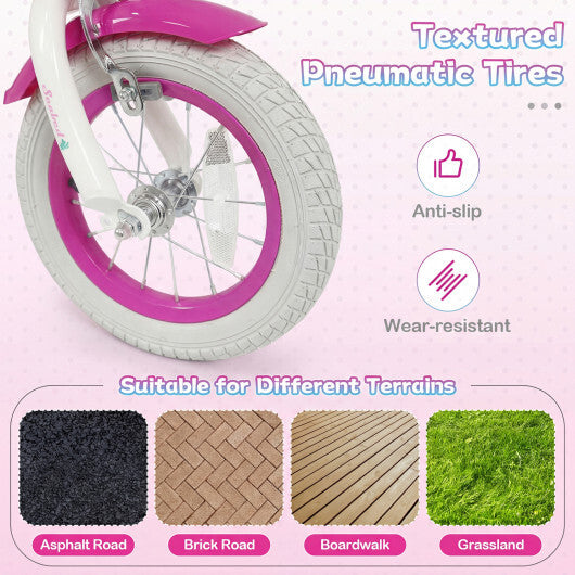 Costway 12-Inch Kids Bike Adjustable with Basket and Streamers Rose Red - Princess of the Sea Theme W2B