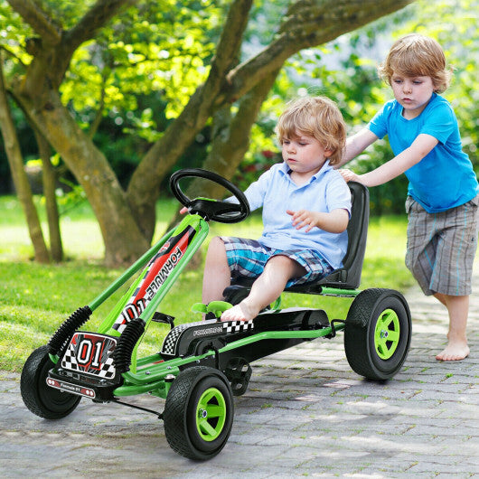 Costway Go Kart 4 Wheel Pedal Powered Kids Ride On Toy w/ Adjustable Seat Green