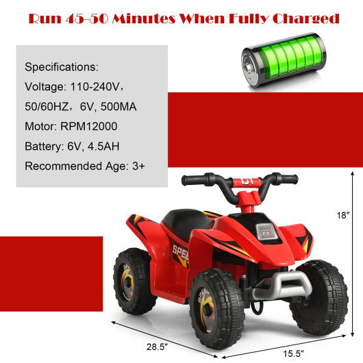 Costway 6V Kids Electric Quad ATV 4 Wheels Ride On Toy for Toddlers Forward&Reverse Red W2B