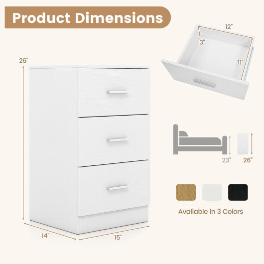 Costway Set of 2 Nightstand with Charging Station End Table with 3 Storage Drawers Bedside Table for Bedroom-White W2B