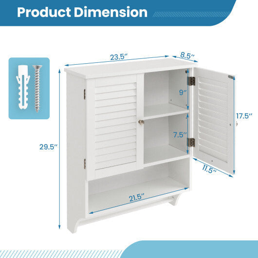 Costway 2-Doors Bathroom Wall-Mounted Medicine Cabinet with Towel Bar-White W2B