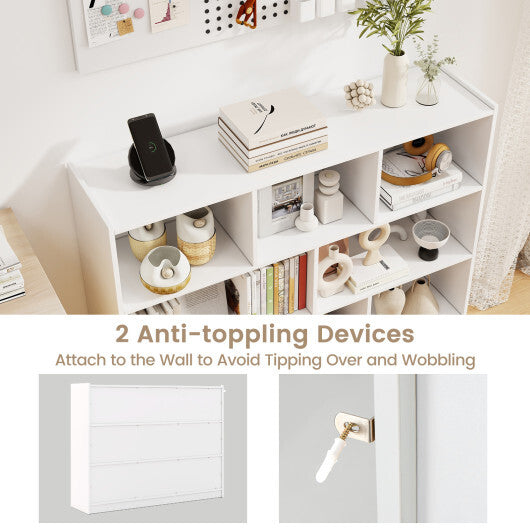 Costway 3-Tier Open Bookcase 8-Cube Floor Standing Storage Shelves Display Cabinet-White W2B