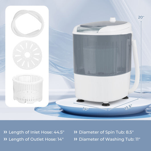 Costway Portable Mini Washing Machine Semi-Automatic Washer and Spinner Combo with Single Tub-Gray W2B