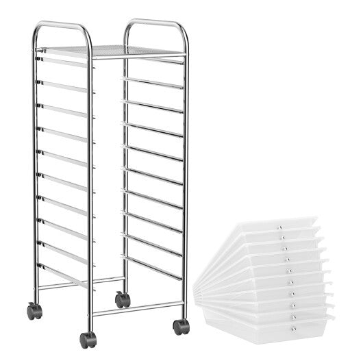 Costway 10 Drawer Rolling Storage Cart Organizer with 4 Universal Casters-Clear W2B
