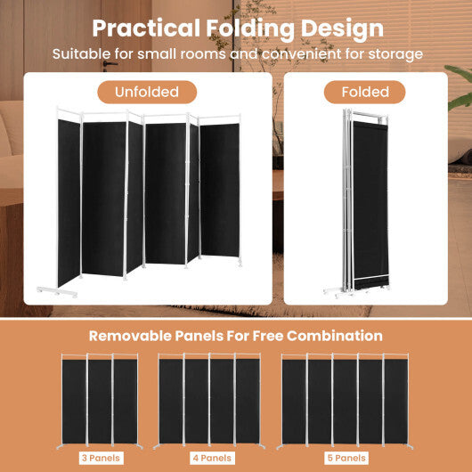 Costway 6-Panel Room Divider Folding Privacy Screen with Steel Support Base-Black W2B