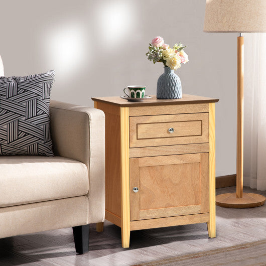 Costway 2-Tier Accent Table with Spacious Tabletop-Natural W2B