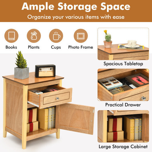 Costway 2-Tier Accent Table with Spacious Tabletop-Natural W2B