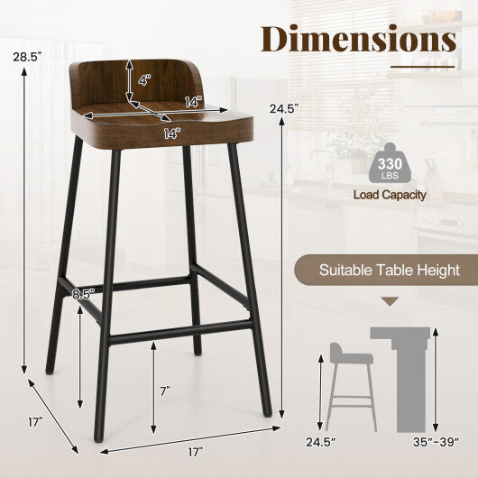 Costway Industrial 24.5 Inches Bar Stool with Backrest and Saddle Seat-Rustic Brown W2B