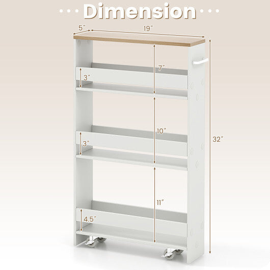 Costway Narrow Mobile Serving Cart with Open Shelves for Kitchen Bathroom Living Room-White W2B