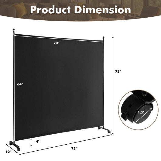 Costway 6 Feet Single Panel Rolling Room Divider with Smooth Wheels W2B