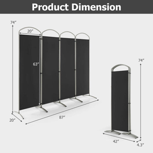 Costway 6.2Ft Folding 4-Panel Room Divider for Home Office Living Room-Black W2B