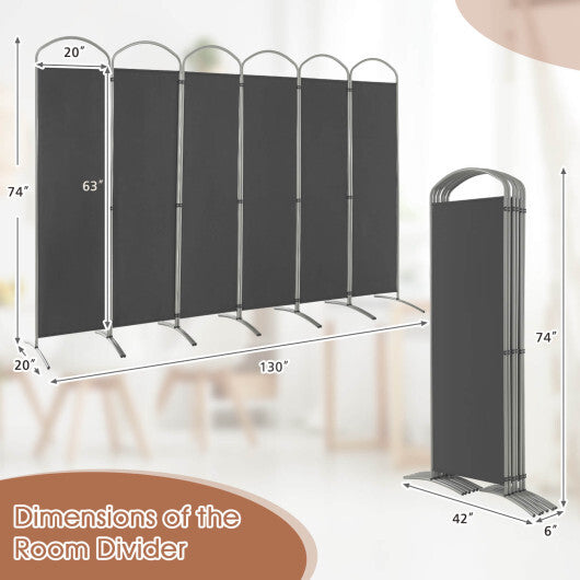 Costway 6 Feet 6-Panels Freestanding Folding Privacy Screen-Gray W2B