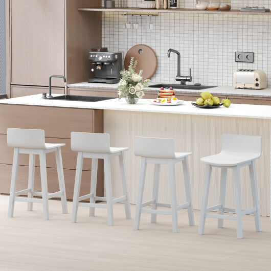 Costway Wood Bar Stools Set of 2 with Solid Back and Seat-White W2B