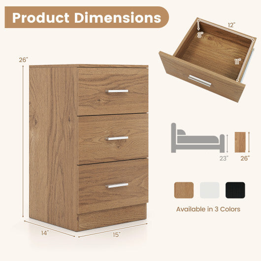 Costway Nightstand with Charging Station End Table with 3 Storage Drawers Bedside Table for Bedroom-Natural W2B