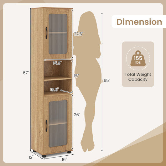 Costway Tall Bathroom Storage Cabinet 67 Inches Freestanding Storage Organizer-Natural W2B