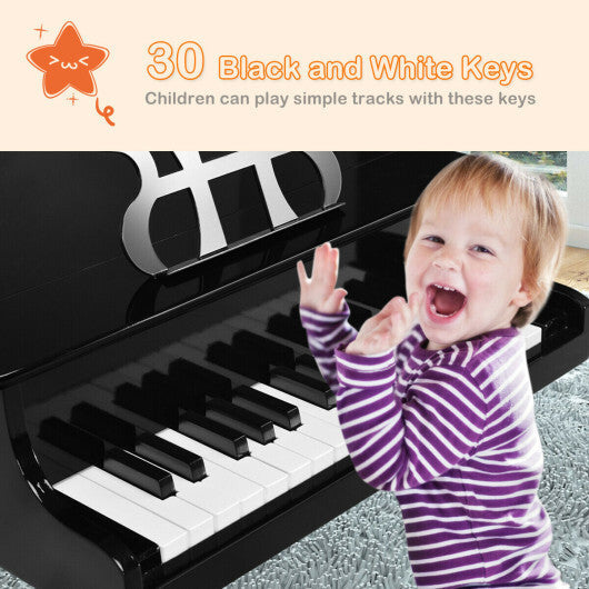 Costway 30-Key Wood Toy Kids Grand Piano with Bench & Music Rack-Black W2B