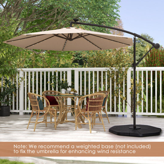 Costway 10 Feet Solar Offset Hanging Umbrella with 40 Lamp Beads and Solar Panel-Tan W2B