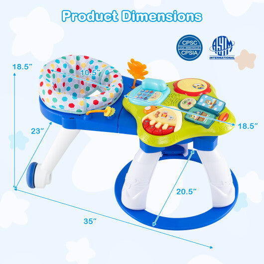 Costway 3 in 1 Baby Stationary Activity Center with Educational and Music Function Tabletop-Blue - Color: Blue W2B