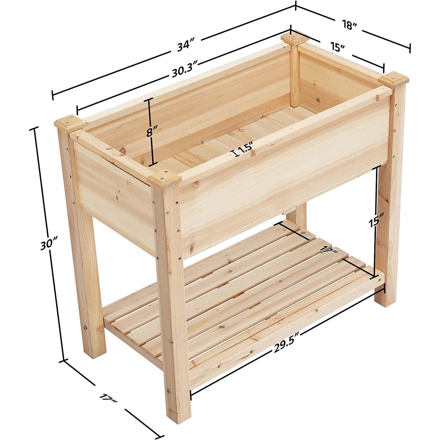 Solid Wood 2-Tier Raised Garden Bed Planter Bed with Bottom Storage Shelf FastFurnishings