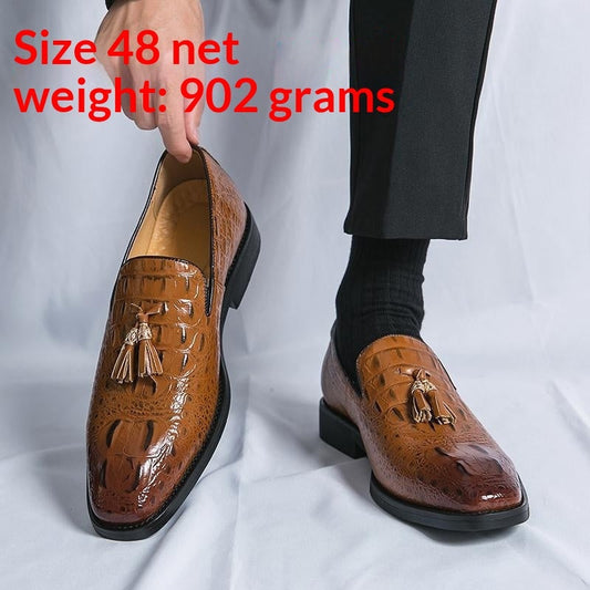 Mens Korean-style Crocodile-pattern Embossed Tassel Leather Shoes Best YouTube Store