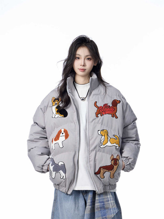 Women's Loose Retro Puppy Embroidered Cotton-padded Jacket LadyShow.Store