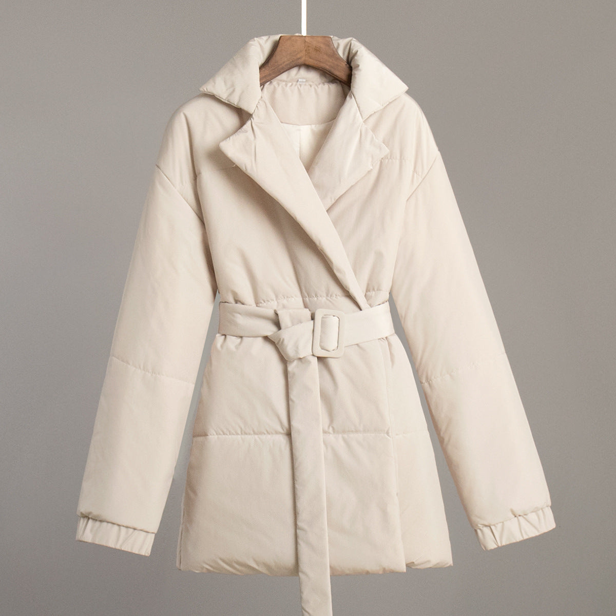New Thickened Slimming Cinched Cotton-padded Coat Solid Color Belt Cotton Coat Jacket LadyShow.Store
