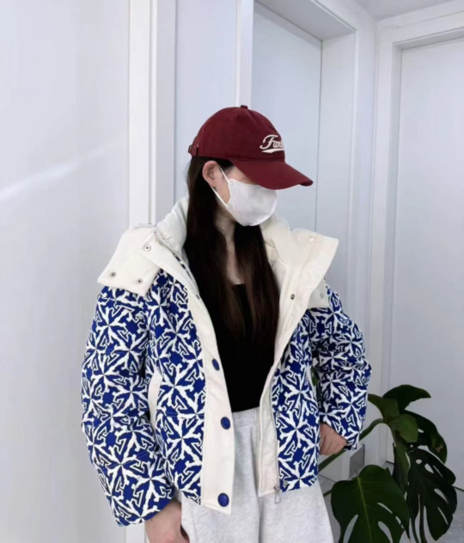 Printed Hooded Down Jacket Women's Short LadyShow.Store