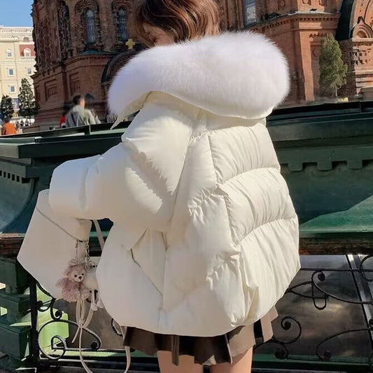 Down Cotton-padded Jacket Women's Short Fur Collar Thickened Coat Winter Clothing Accent Plus