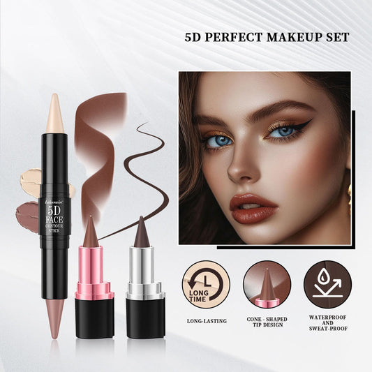 3 PCs Lipstick Lip Liner Eyeliner Highlight Contour Stick Suit 5D Face Makeup Set Suit LadyShow.Store