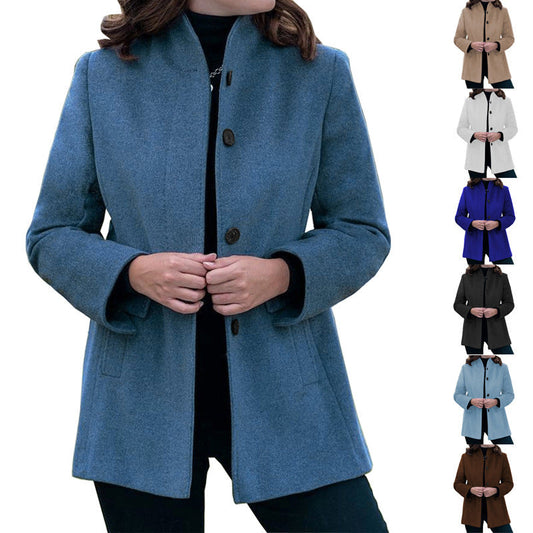 Minimalist Long Sleeve Lapel Button Slim-fit Woolen Coat LadyShow.Store