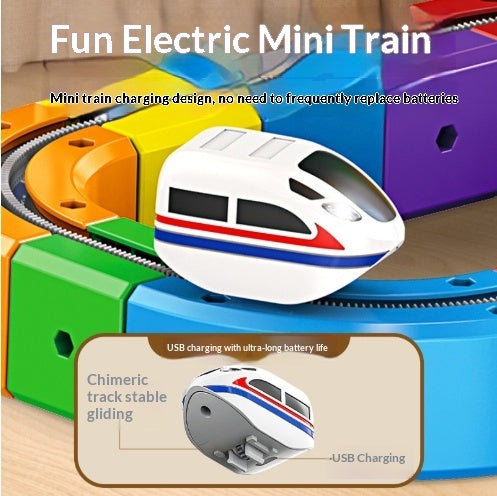 Small Train Track Cube Electric Assembled Building Block Toys CJD