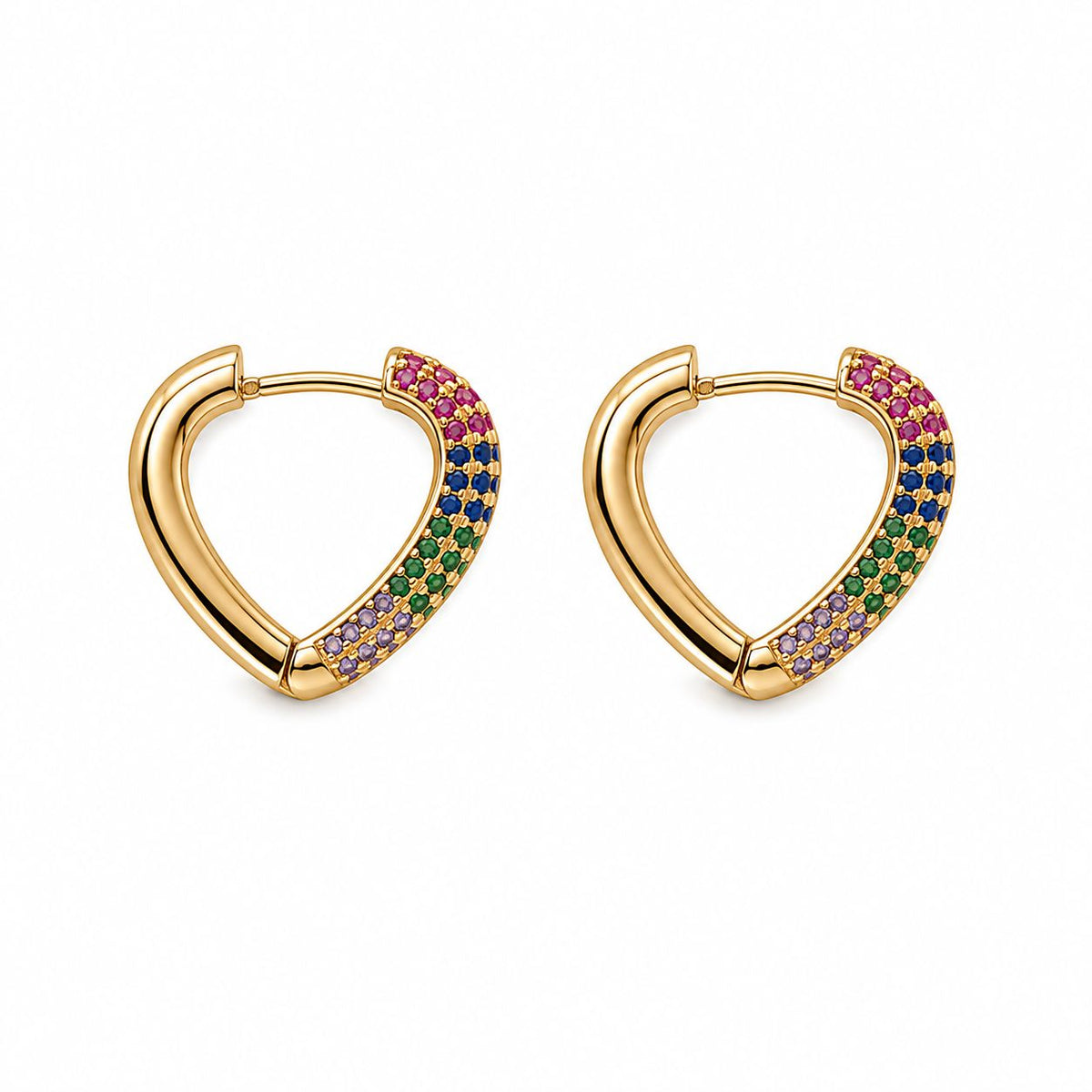 Rainbow Pave Heart Hoop Earrings MIA J