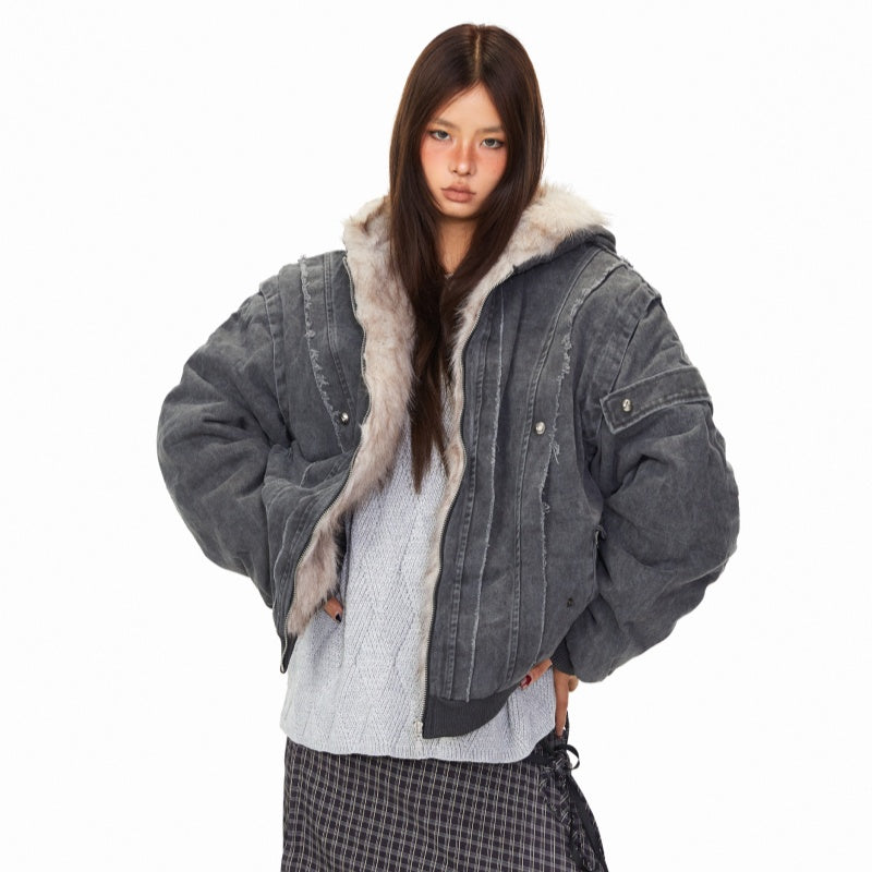 Lazy Thick Padded Hooded Winter Coat Accent Plus