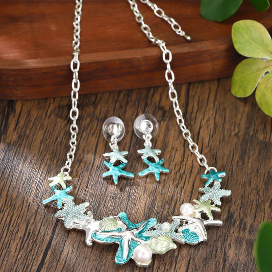 Starfish Shell Jewelry Necklace And Earrings Suite LadyShow.Store