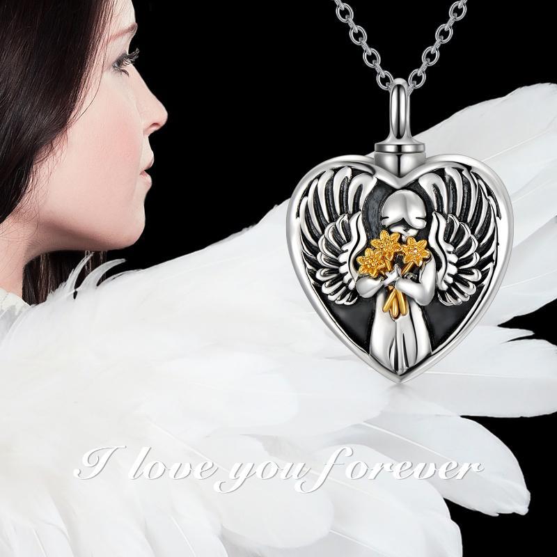 Sterling Silver Angel Cremation Mother Daughter Urn for Ashes Keepsake Memory Necklace LadyShow.Store