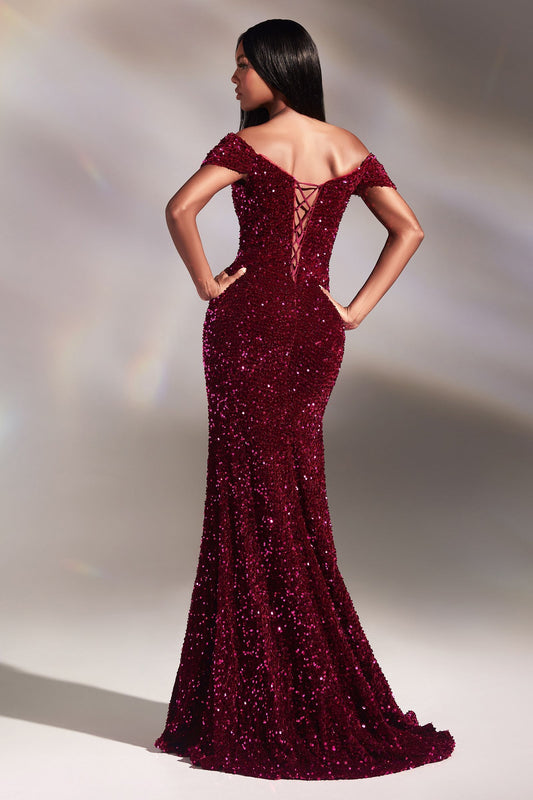 Velvet Sequin Off The Soulder Gown-1