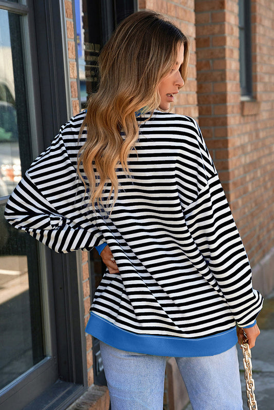 Elliana Stripe Crossed Stitch Drop Shoulder Sweatshirt Threaded Pear