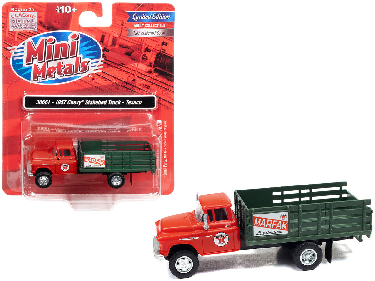 1957 Chevrolet Stakebed Truck Red "Texaco - Marfak Lubrication" 1/87 (HO) Scale Model Car by Classic Metal Works-0