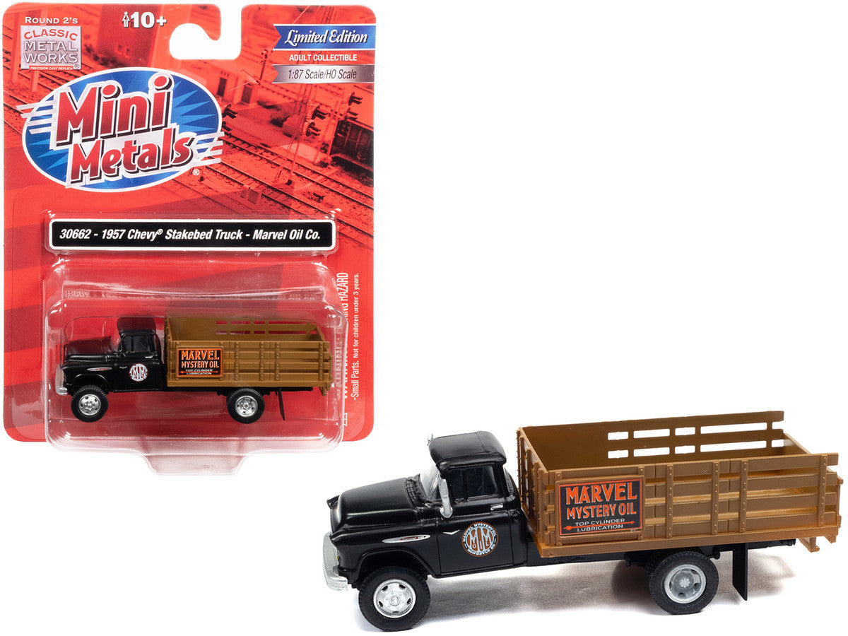 1957 Chevrolet Stakebed Truck Matt Black "Marvel Mystery Oil Co." 1/87 (HO) Scale Model Car by Classic Metal Works Classic Metal Works
