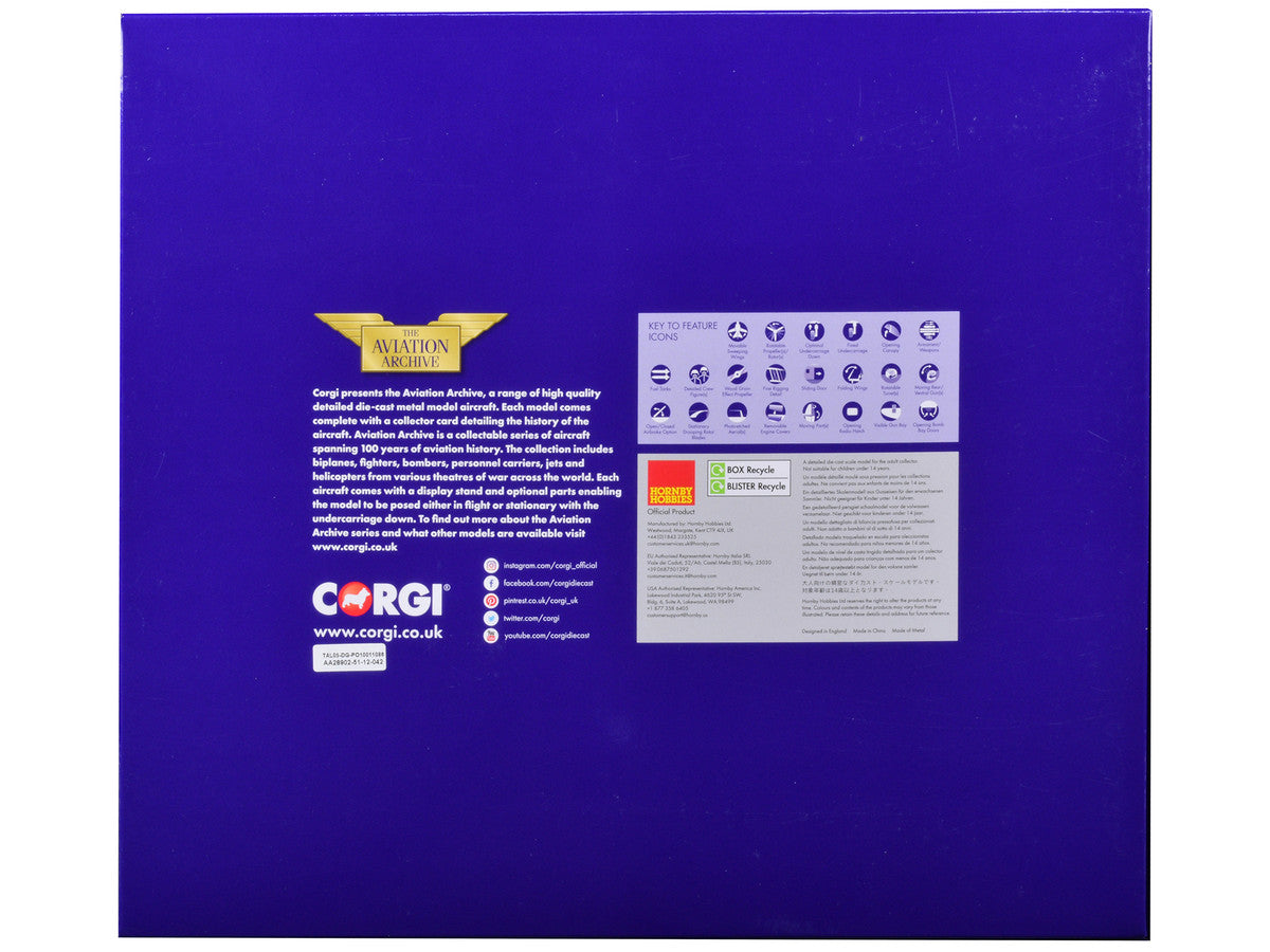 SPAD S.XIII Aircraft "Captain Robert Soubiran 103rd Aero Squadron USAS Foucaucourt Aerodrome France" (1918) United States Army Air Service "The Aviation Archive" Series 1/48 Diecast Model by Corgi Corgi