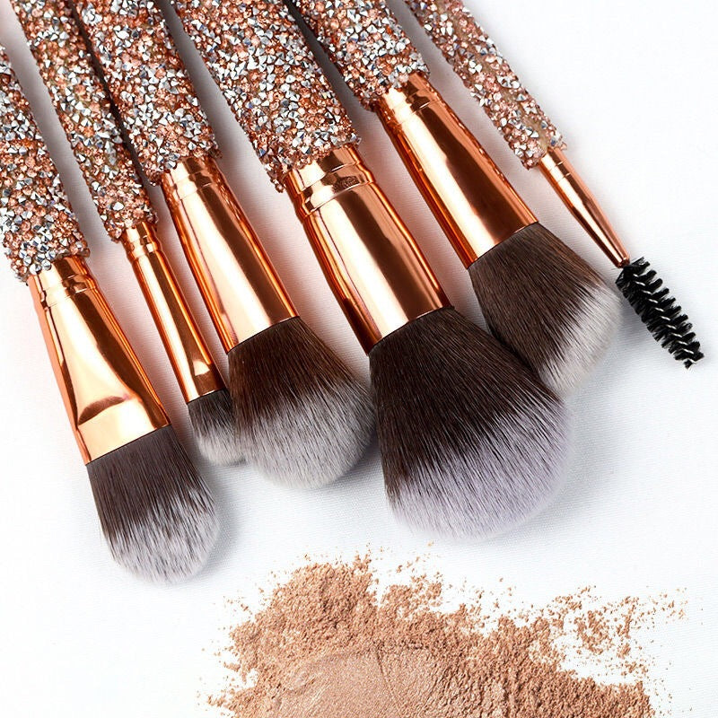 Set Of 10 Diamond Handle Makeup Brushes Beauty Tools Makeup CJD