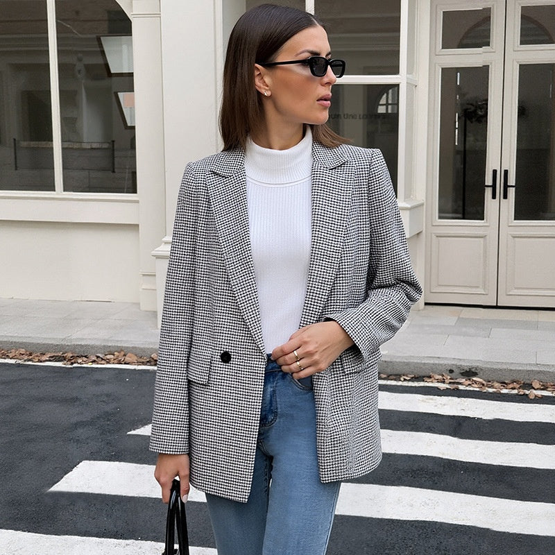Suit One Button Houndstooth Suit Jacket LadyShow.Store