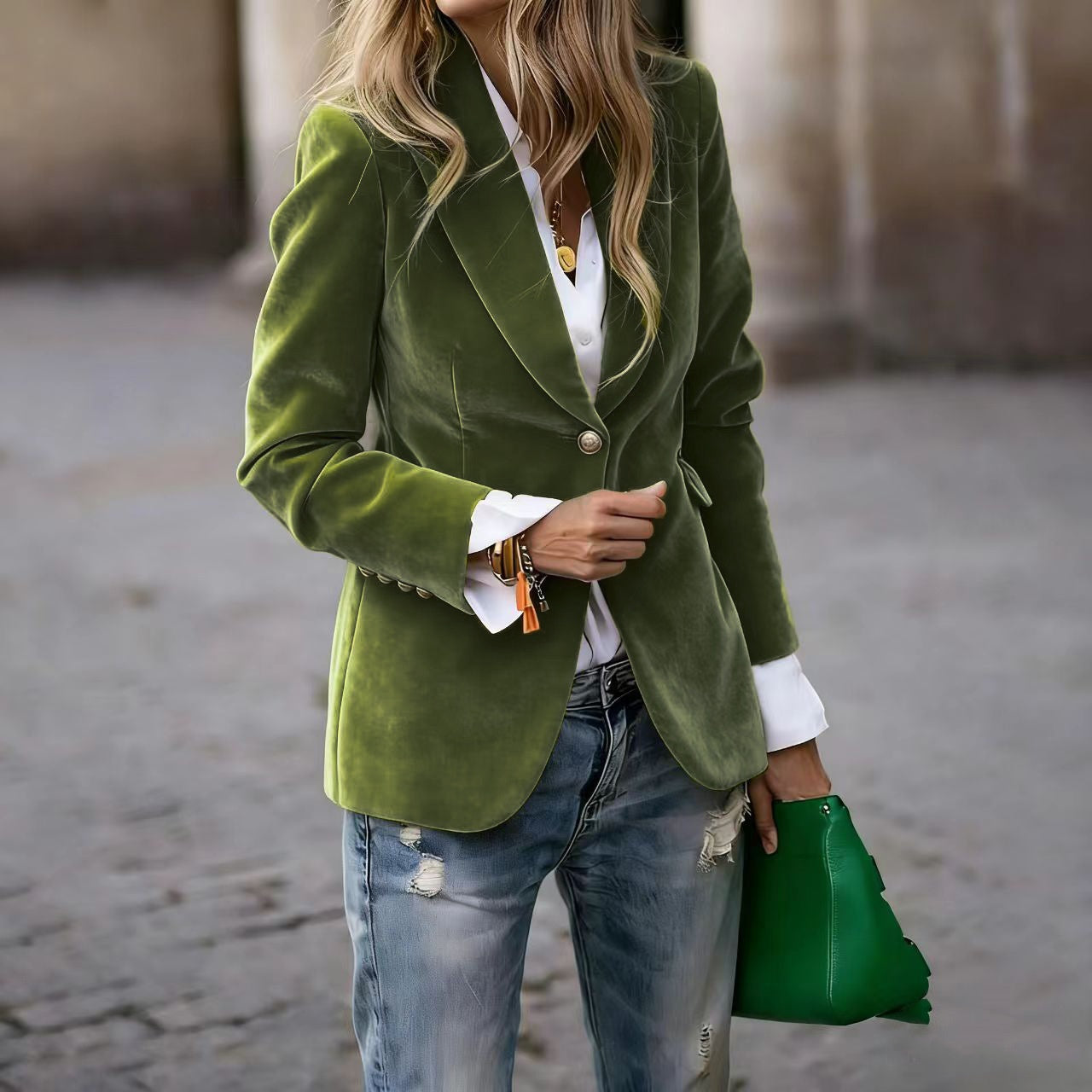 Velvet Lapel Casual Suit Business Fashion Slim Single-breasted Jacket Outwear Clothing For Women LadyShow.Store