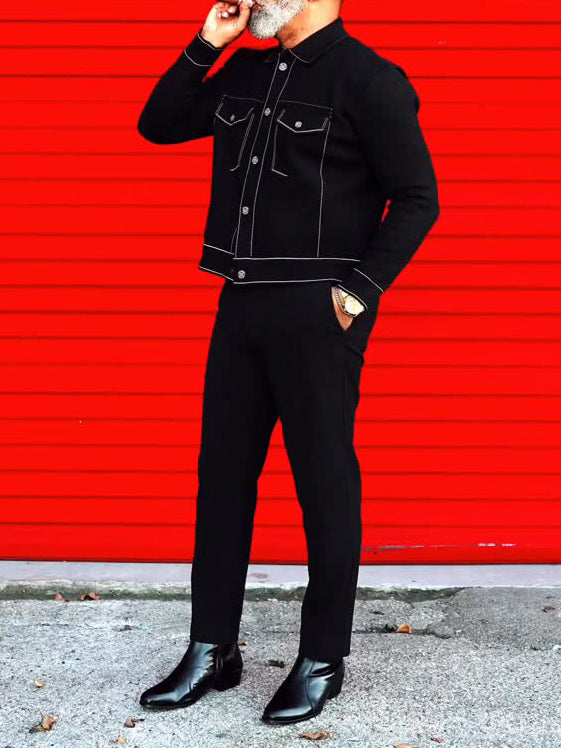 Black Denim Jacket With White Topstitching Detail CJD