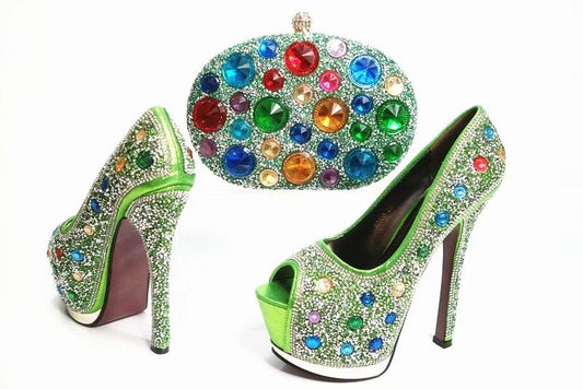 Stiletto Pointed Fish Mouth High Heels Rubber Spot Rhinestone Dinner Bag LadyShow.Store