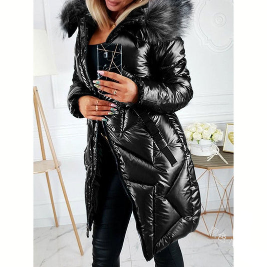 Women's PU Leather Trench Coat with Fur Collar - Slim Fit Mid-Length Winter Jacket (Black, Dark Green, Blue) LadyShow.Store