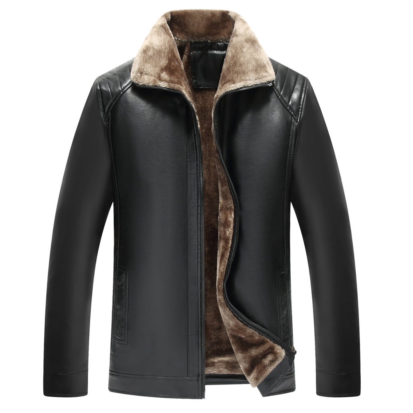 Middle-aged And Elderly Men's Fur-lined Leather Jacket CJD